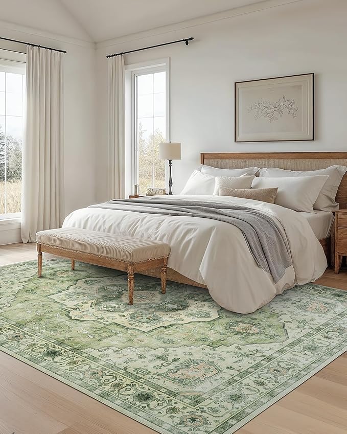 AMADA HOMEFURNISHING 8x10 Area Rug, Washable Low-Profile Large Area Rug - Image 3