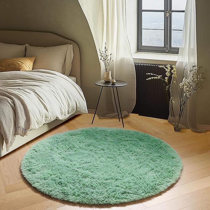 ONASAR Sage Green Round Area Rug 4ft, Fluffy Soft Bedroom Circle Rugs - Image 4