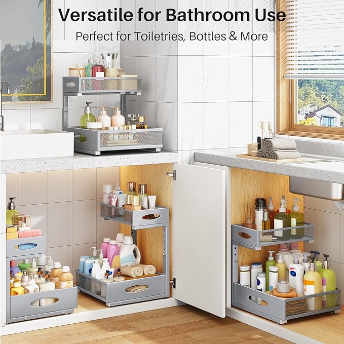 Under Sink Organizer, 2 Tier Pull Out Under Cabinet Organizer Shelf - Image 9