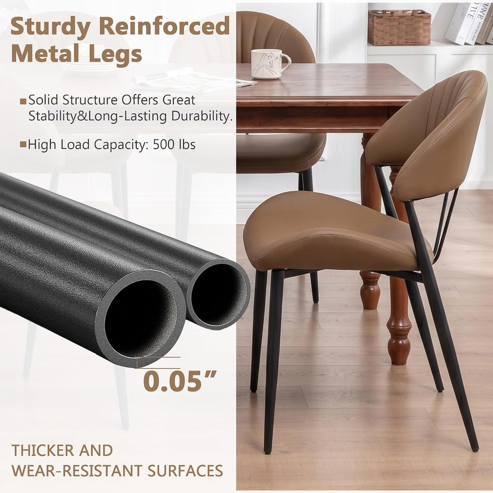 Leather Dining Chairs Set of 2, Mid Century Modern Dining Chairs with Stitchi...