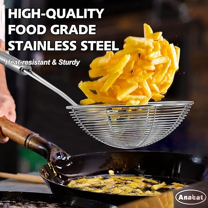 Anaeat 4.5" Stainless Steel Spider Skimmer, Professional Kitchen Pasta Strainer - Image 2