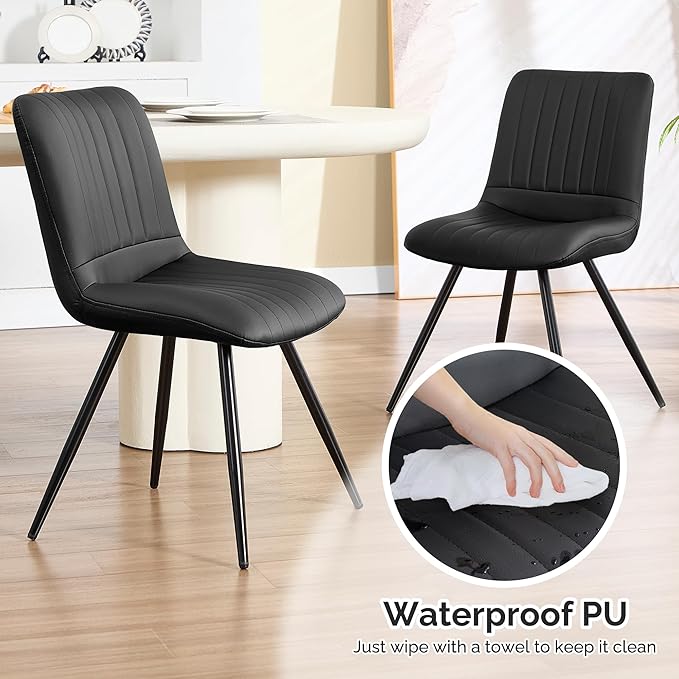 Black Dining Chairs Set of 4, Dining Chairs with Thick Cushions, PU Leather U...