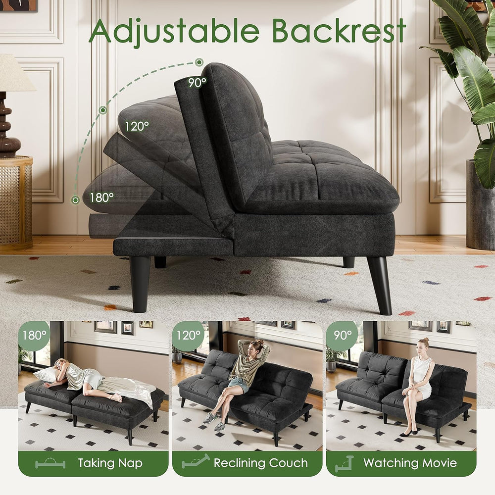 Vongrasig Small Futon Sofa Bed Velvet Futon Couch with Adjustable Backrest, C...