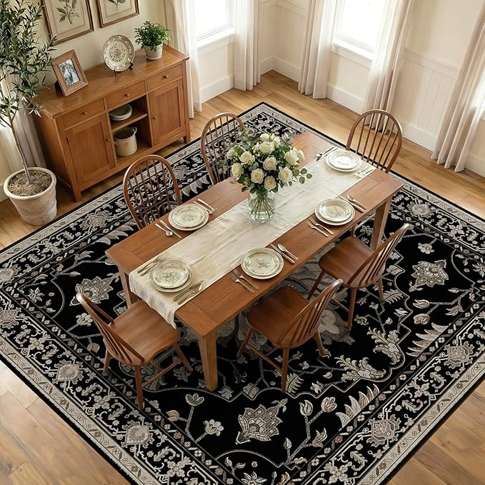 RELEANY Area Rugs Square 10ft Washable Non-Slip, Floral Vintage Distress Print by RELEANY