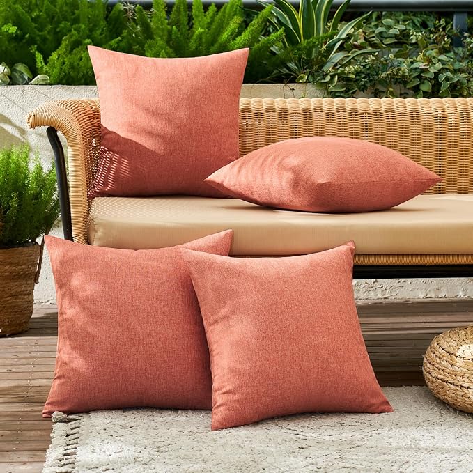 MIULEE Pack of 4 Decorative Outdoor Throw Pillow Covers Linen Waterproof Pillow - Image 3