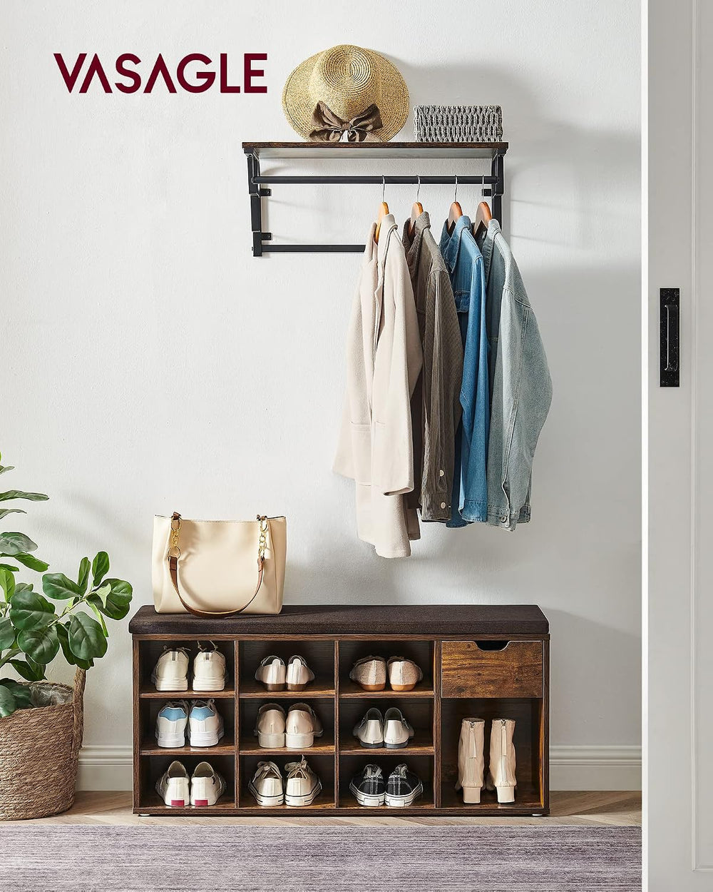 VASAGLE CUSTOS Collection - Storage Bench, Entryway Bench with Cushion, Drawe...