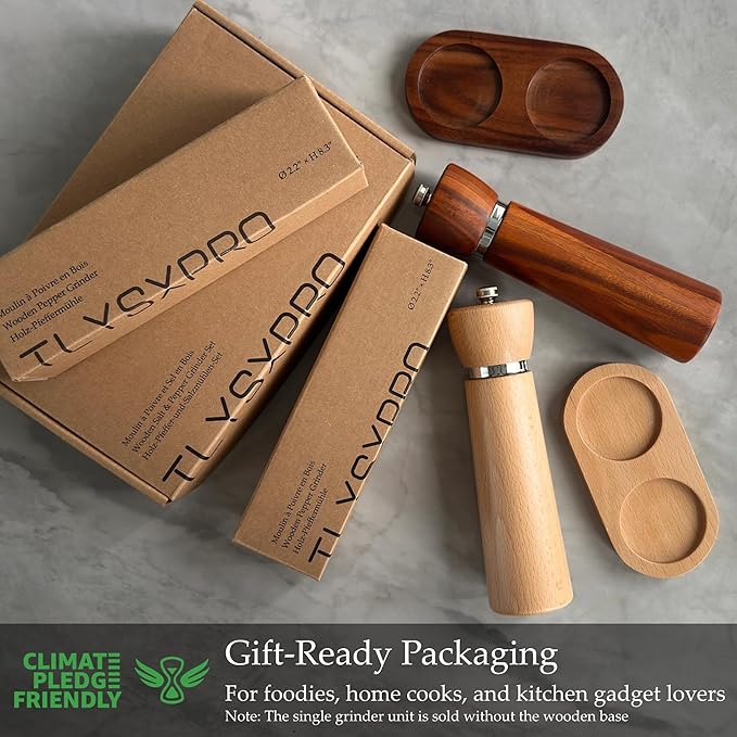 TLYSXPRO Wooden Salt and Pepper Grinder Set – Refillable Salt and Pepper Mill - Image 8
