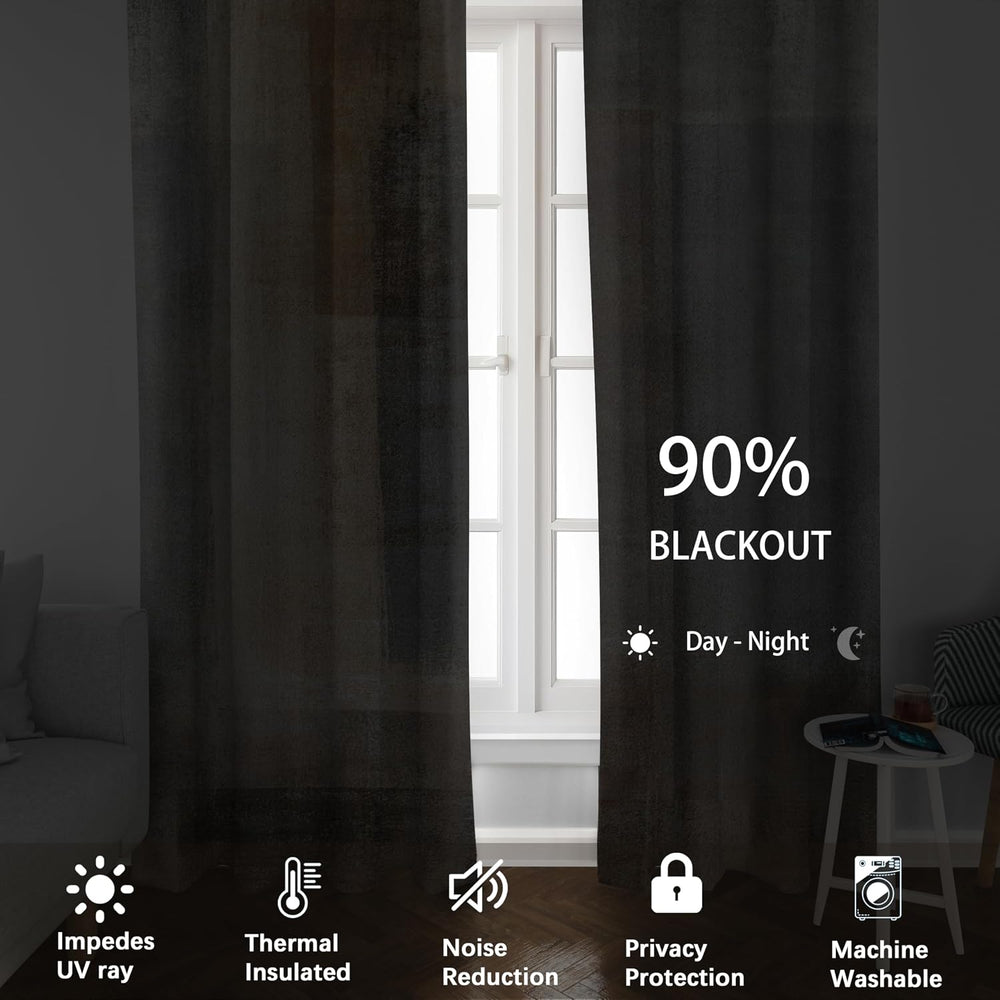 Moonslim Brown Gray Blackout Curtains, Grey Rustic Abstract Rustic Farmhouse ...
