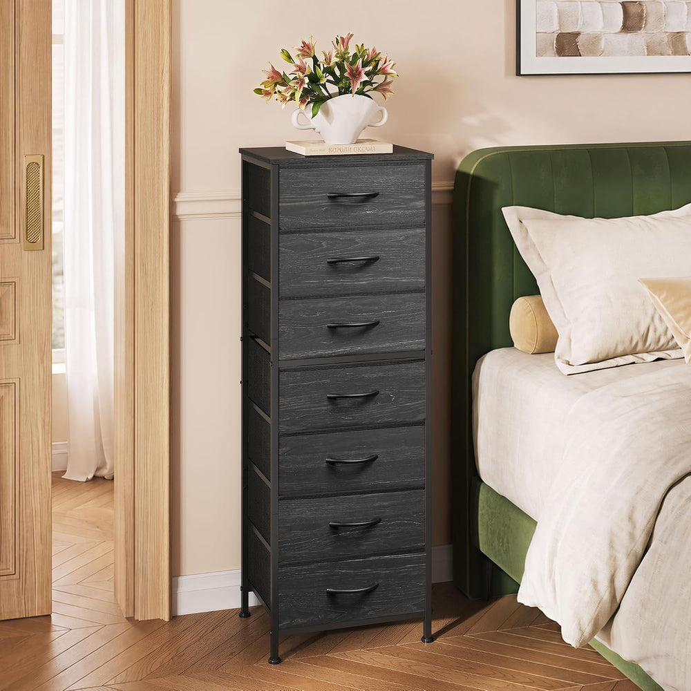 WLIVE Tall Dresser for Bedroom, 7 Drawer Dresser, Black Wood Grain
