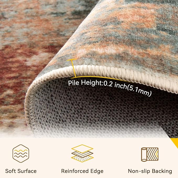 Washable Area Rugs Square 10ft Non-Slip Modern Abstract Soft - Image 2