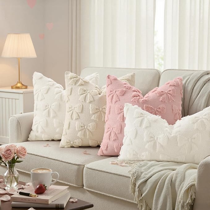 decorUhome Beige Bow Pillow Covers Set of 2 Coquette Aesthetic Cute Preppy - Image 2