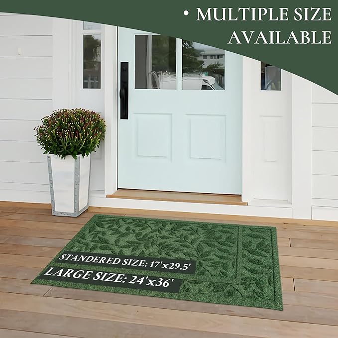 Green Leaves Outdoor Indoor Entrance Doormats, Absorbent Durable Heavy Duty - Image 4