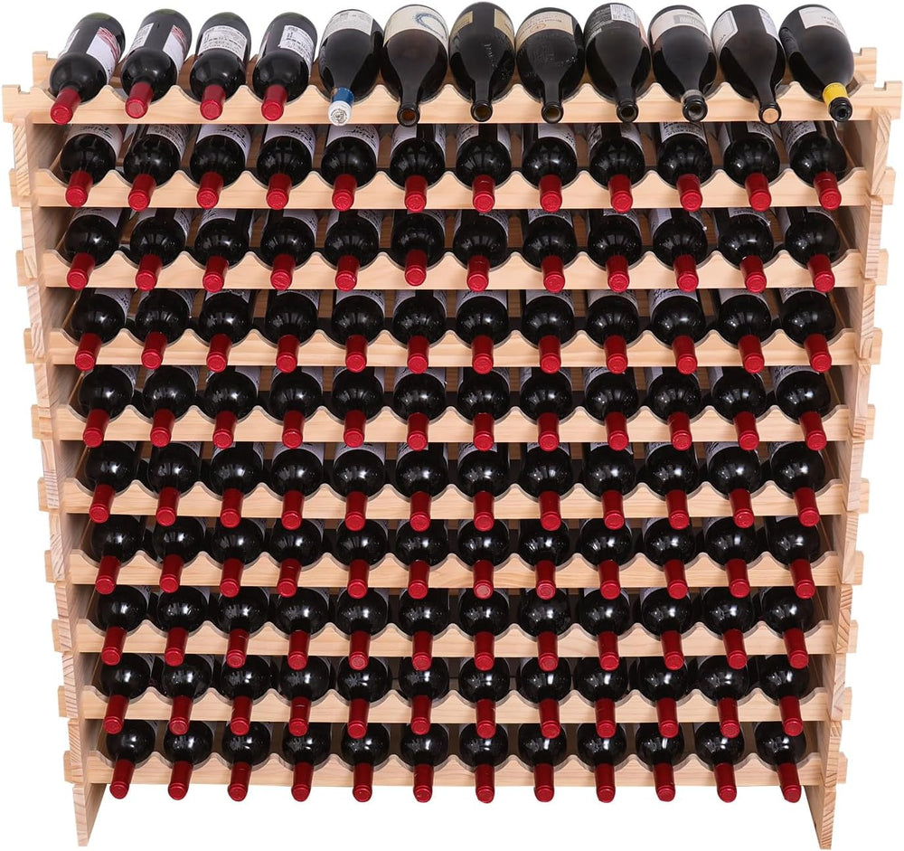 Wood Stackable Storage Modular Wine Rack Cabinet 120 Bottle freestanding Floo...