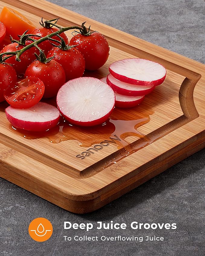 Bamboo Cutting Board for Kitchen, Knife-Friendly Wooden Cutting Boards Set - Image 8