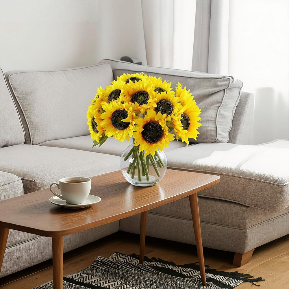 14Pcs Realistic Silk Sunflowers Artificial Flowers,12.6''Fake Sunflow...