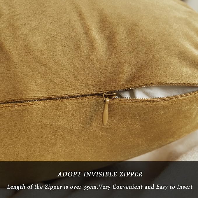 GIGIZAZA Golden Throw Pillow Covers 22x22 Decorative Velvet Cushion Covers Pack - Image 5