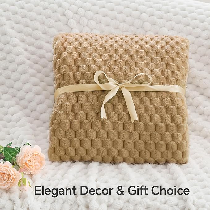 BEDELITE Fleece Blanket Twin for Bed Couch, 3D Jacquard Decorative Camel Throw - Image 5