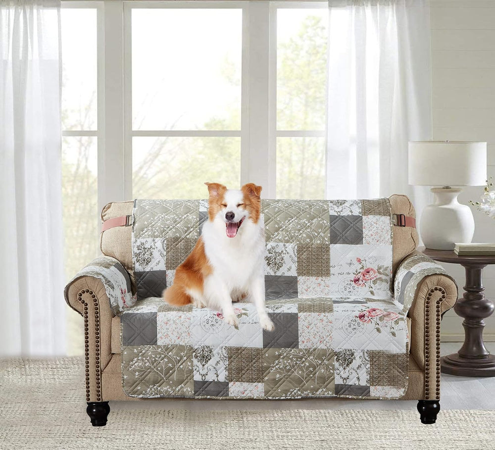 Brilliant Sunshine Pink Rose & Grey Toile Couch Loveseat Slip Cover