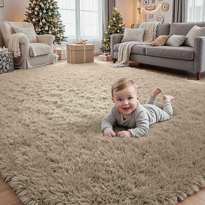 6x9 Area Rugs for Living Room Rug: Soft Fluffy Shag Gray Camel Rugs for Bedroom - Image 9