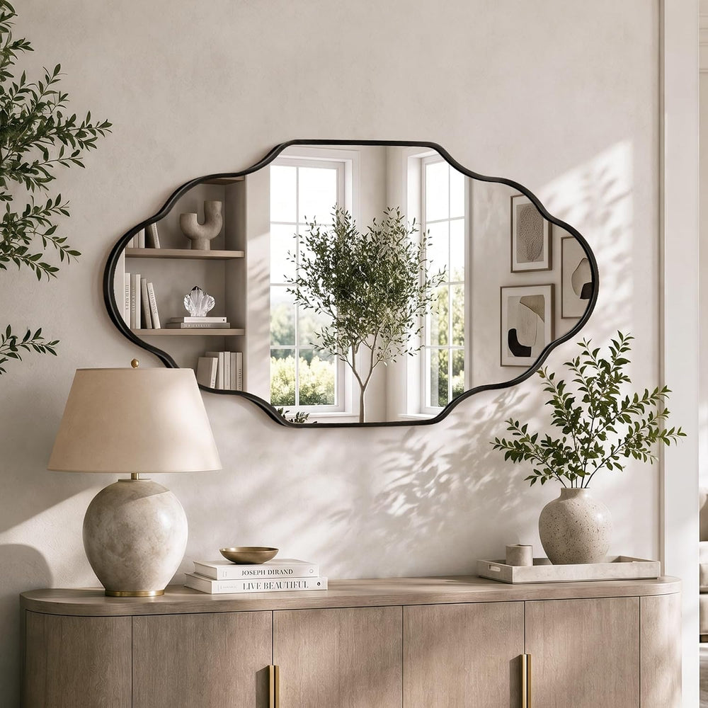 Scalloped Black Bathroom Mirror, Irregular Wall Decorative Mirror