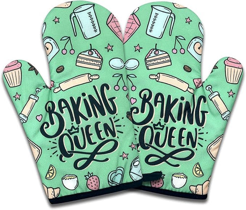 2 Pack Funny Baking Oven Mitts for Women, Baking Queen, Heat Resistant Silicone by Unknown