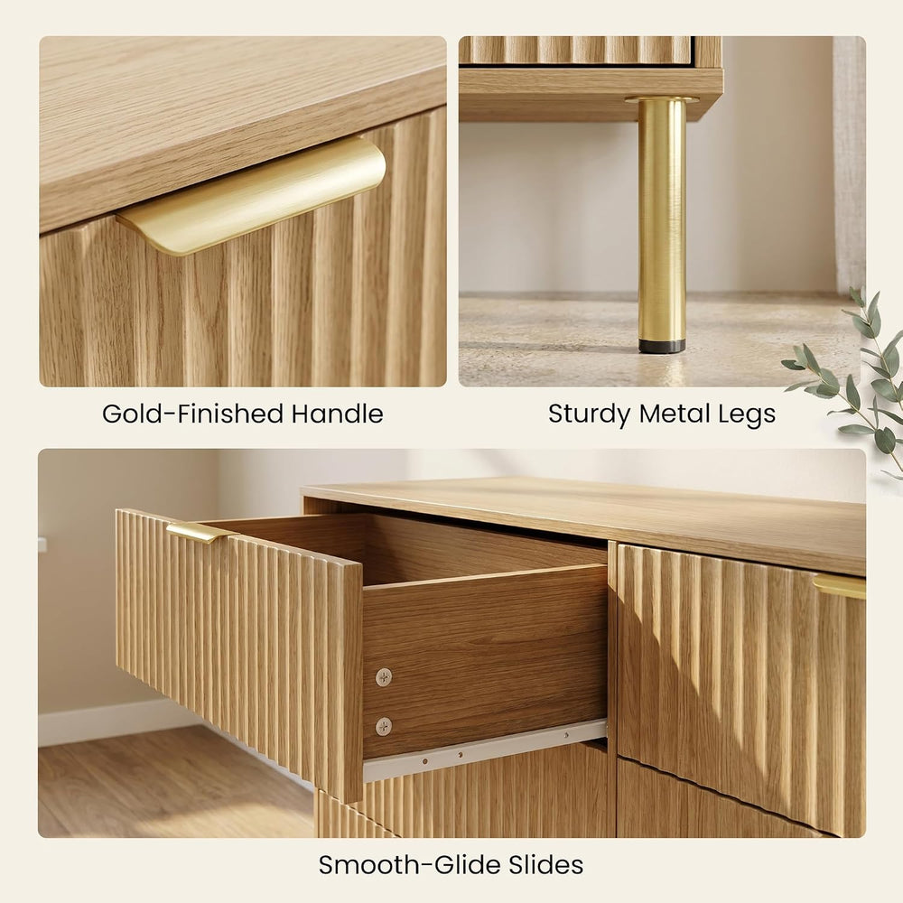 Natural Oak 3-Piece Fluted Dresser and Nightstand Set for Bedroom