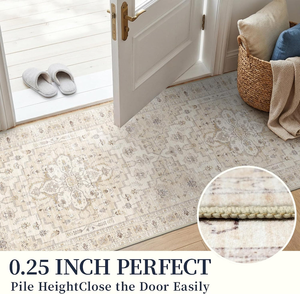 2'6''x12 Washable Runner Rug: Vintage Floral Low Pile Hallway Rug...