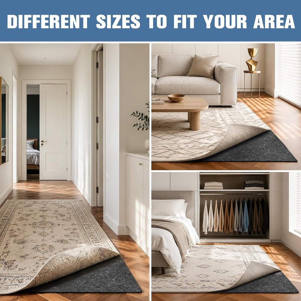 Placoot 2x8 Ft Non Slip Rug Pad Gripper, 1/6-inch Thick Shock-Absorbing Carpet Mat, Under Area Rugs Anti Skid Mat with Natural Rubber Backing, Surface Cushion for Hardwood, Carpet, Tile Floors