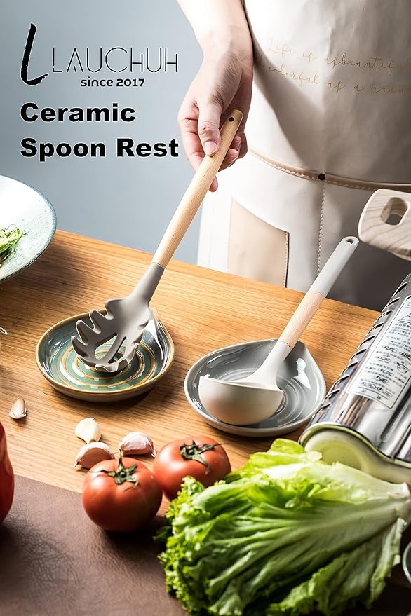 LAUCHUH Spoon Rest for Kitchen Counter, Spoons or Tongs, Unique Green - Image 3