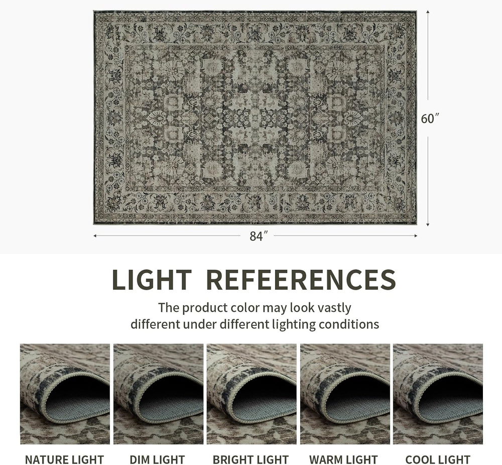 Area Rug 5×7 Washable Rugs for Bedroom Brown