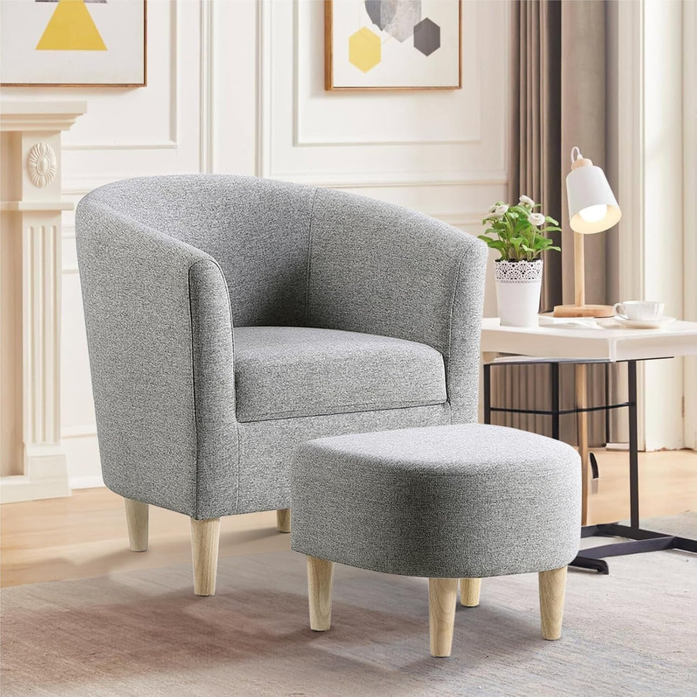 DAZONE Accent Chair with Ottoman, Mid Century Modern Barrel Comfy Fabric Armc...