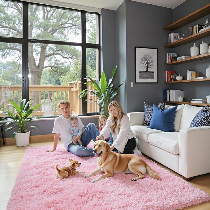 Small Rug Throw Rugs for Bedroom, Mini Area Rug, Fluffy Pink Carpet, Affordable - Image 6