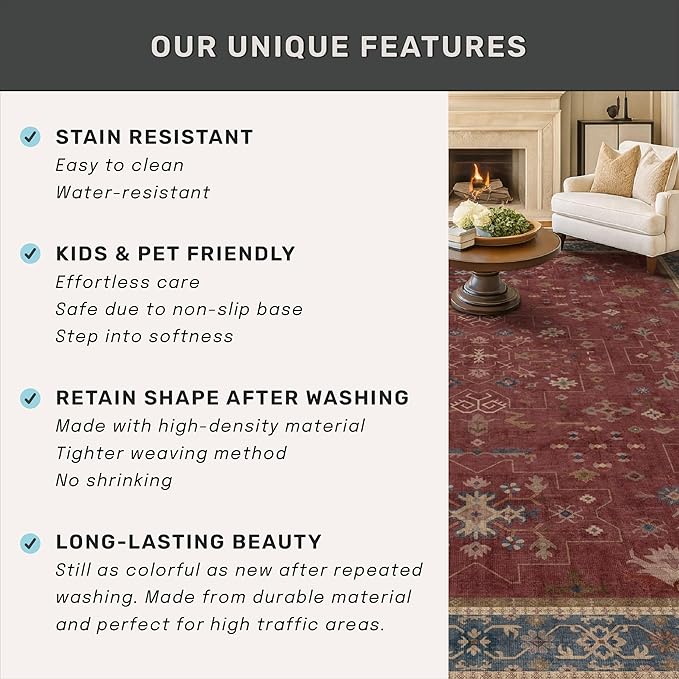Hazo Haus Non Slip 10ft Long Hallway Runner Rug Burgundy - Image 7