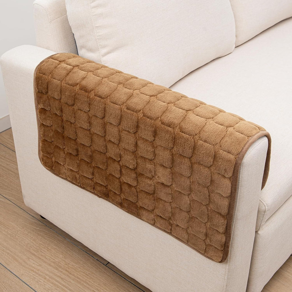 Velvet Couch Cover,Couch Arm Covers Sofa Covers,Backrest Cover,Non-Slip Chair Arm Covers,Arm Rest Cover for Sofa,Armchair Slipcovers Couch Protector (Caramel, 28"x 28")
