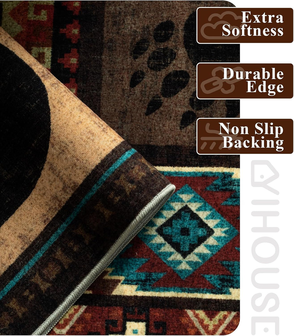 YIHOUSE 10x14 Rustic Cabin Area Rugs for Living Room, Brown