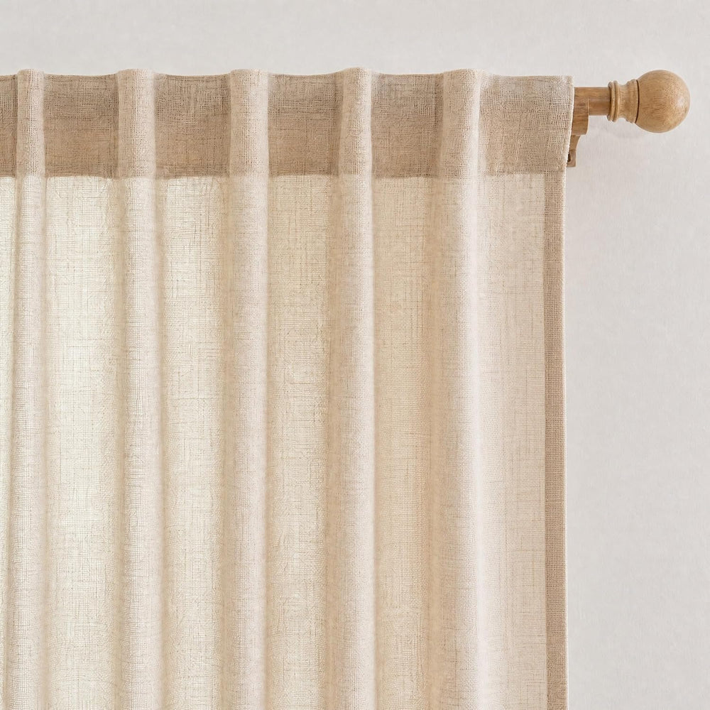 Linen Textured Sheer Boho Curtains 2 Panels Back Tab