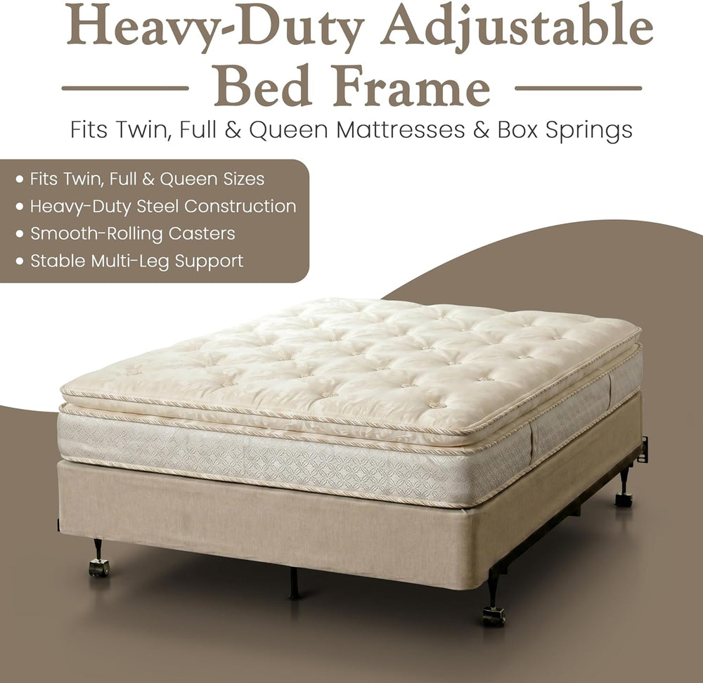 Kings Brand Furniture Adjustable Metal Bed Frame with Locking Wheels, Fits Tw...