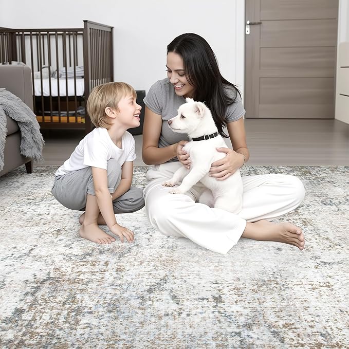 10x14 Area Rug Living Room Rug: Washable Modern Abstract Soft Thin Rug Indoor - Image 7