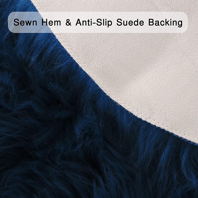 duduta Navy Blue Faux Sheepskin Fur Rug 3x5 ft, Fluffy Shag Bedroom Dorm - Image 3
