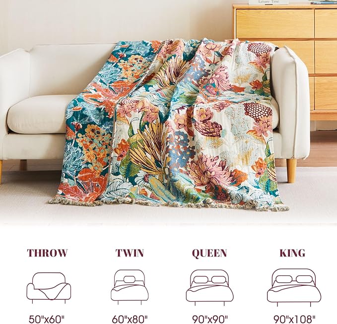 MSGKV Boho Throw Blanket for Couch 100% Cotton Floral Blanket 50"x60" Sofa Bed - Image 7