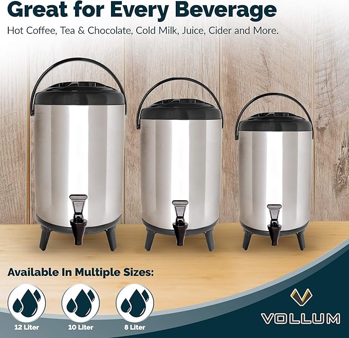 Vollum Stainless Steel Insulated Beverage Dispenser – Insulated Thermal Hot and - Image 5