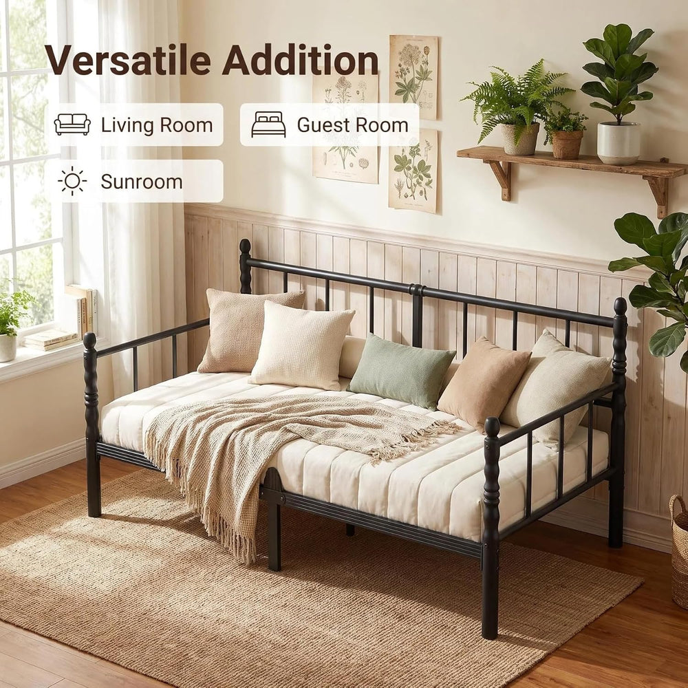 12 Inch Twin Metal Daybed Frame with Minimalist Modern Headboard
