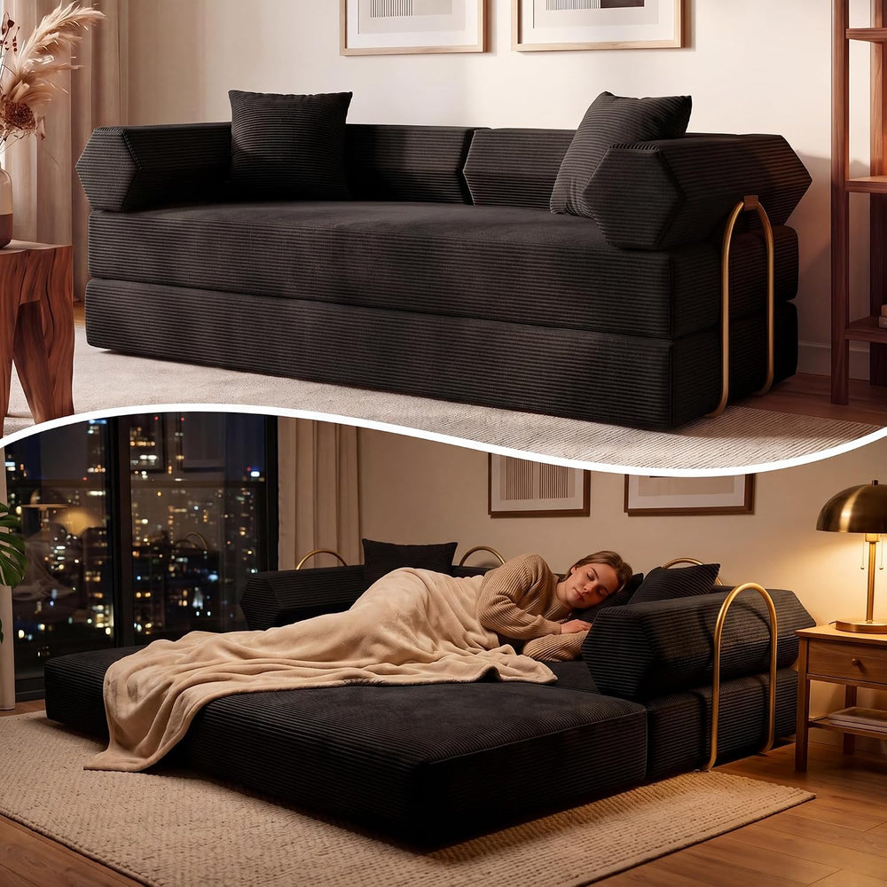 79" Convertible Futon Sofa Bed, Boneless Couch for Living Room | Black