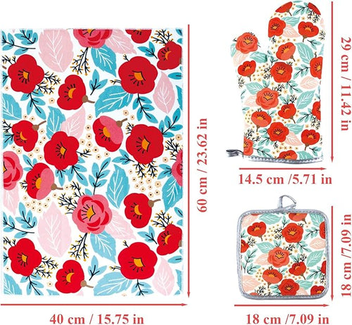 6 Pcs Kitchen Stuff, Wild Floral Kitchen Oven Mitts, Pot Holders Sets - Image 2