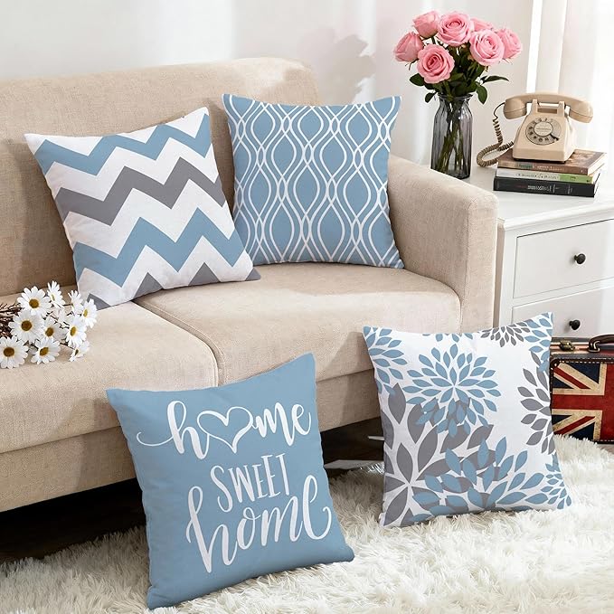 Hexagram Geometric Aqua Blue Pillow Covers 18x18 Set of 4, Decorative Outdoor - Image 5