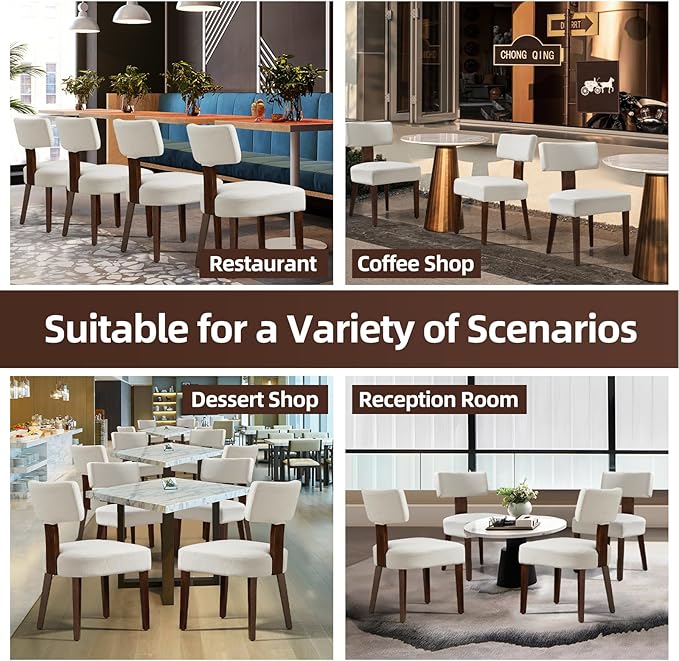 Dining Chairs Set of 6, Fabric Upholstered Wood Kitchen Chairs, Armless Linen...
