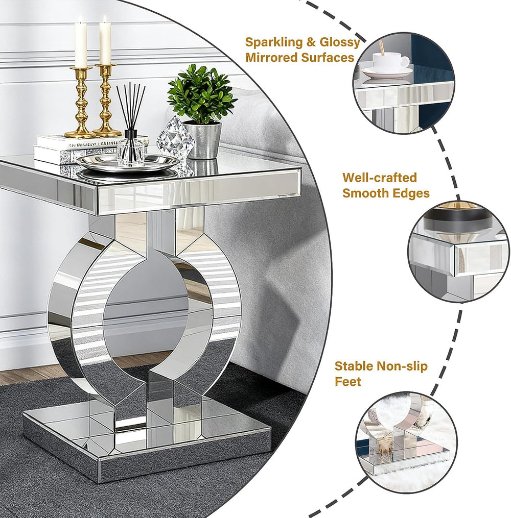 Mirrored End Table, Silver Side Accent Table, Small Mirrored Coffee Table for...