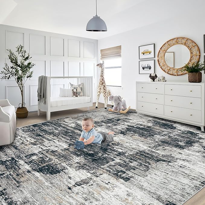9x12 Area Rug for Living Room, Washable Modern Abstract Large Area Rug Neutral - Image 7