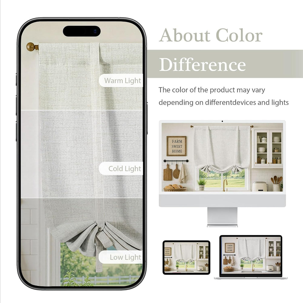DriftAway Double Layer Linen Blackout Tie Up Curtains Thermal Insulated Fully...