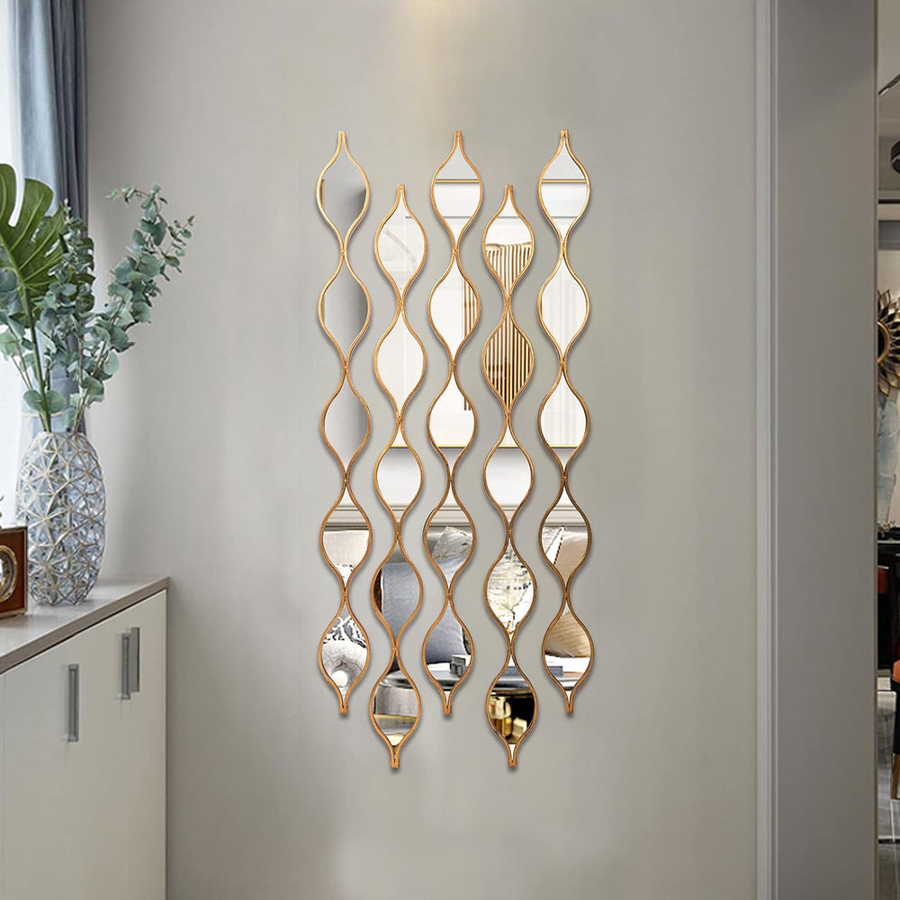 Teardrop Mirror Wall Decor Set of 5, Gold Foil Iron Wall Mirrors, 57.5 x 5.3 ...